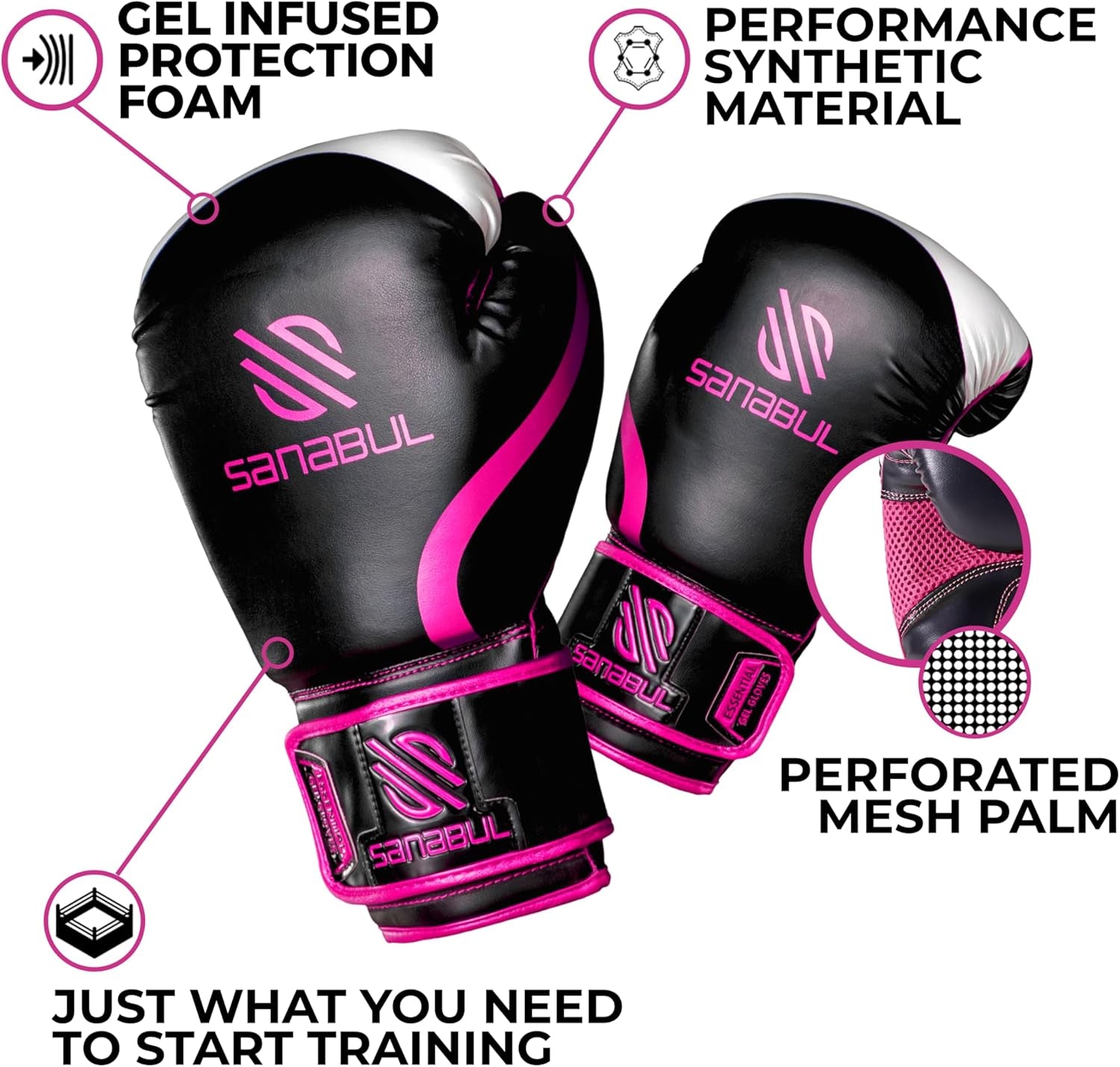 Essential Gel Boxing Gloves | Kickboxing Gloves for Men & Women | Boxing Training & Sparring Gloves Muay Thai and Heavy Bag Training