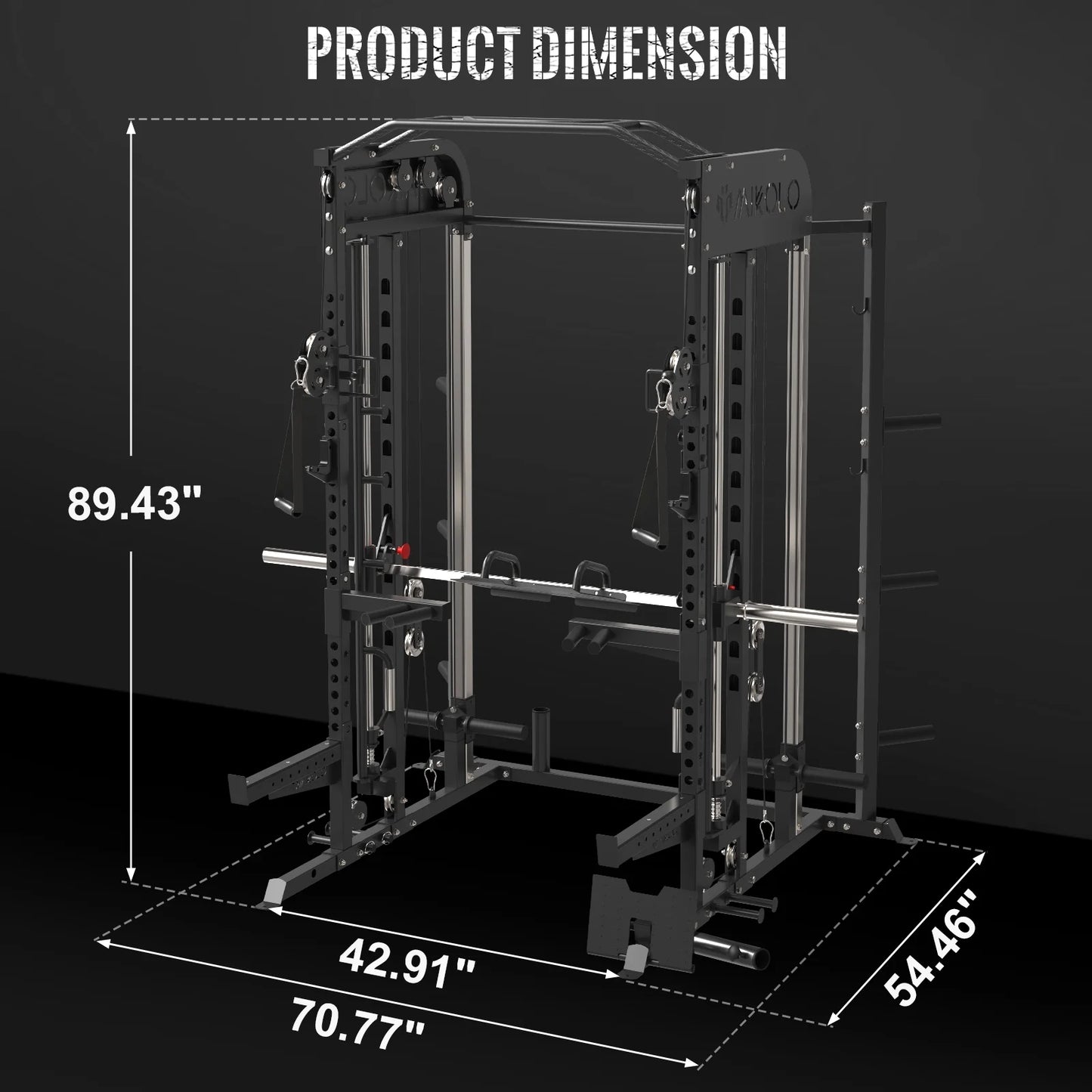 Smith Machine, All-In-One Power Rack Cage with Vertical Leg Press and Smith Bar, with 800 Lbs Capacity Weight Bench and 1500 Lbs Capacity Barbell Combo