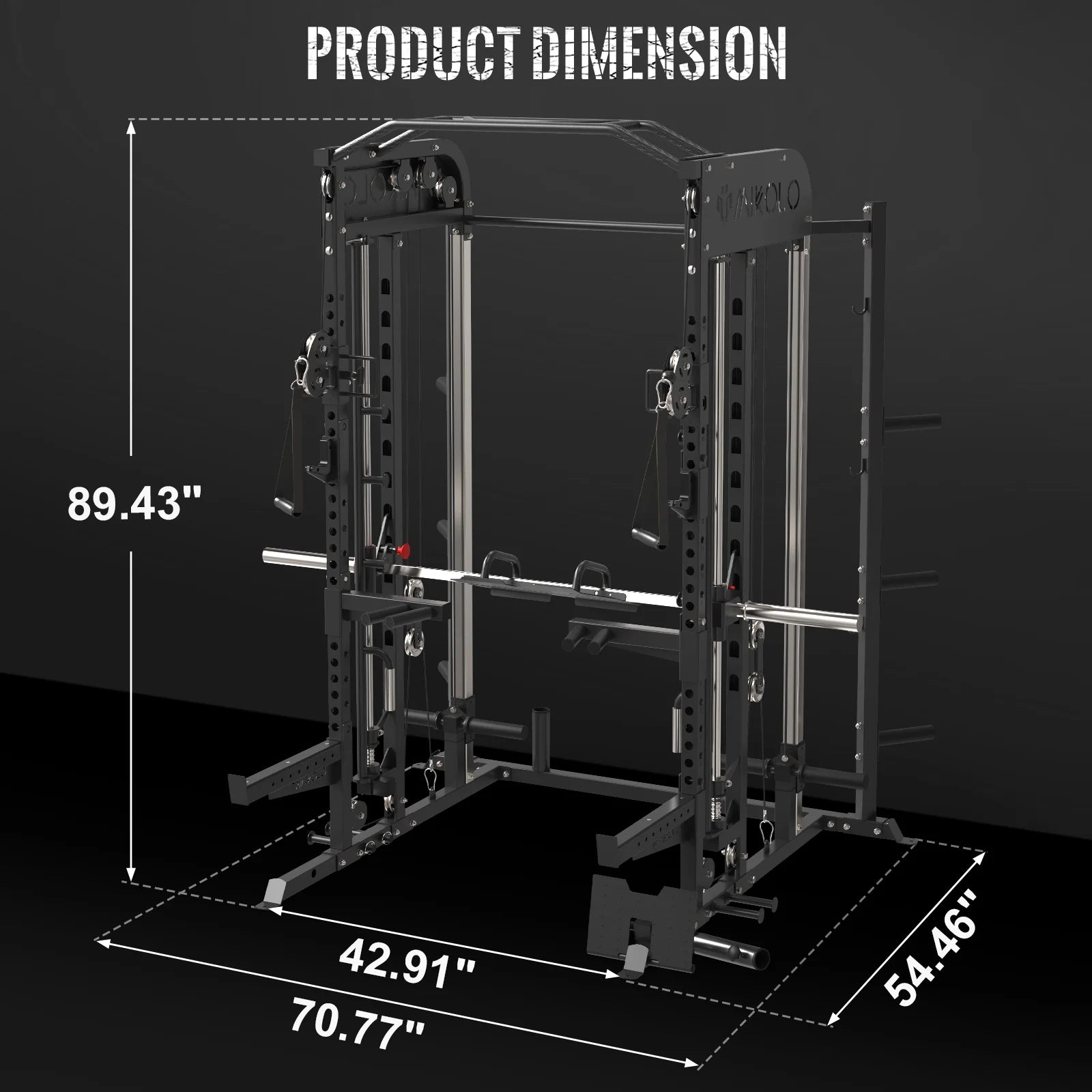 Smith Machine, All-In-One Power Rack Cage with Vertical Leg Press and Smith Bar, with 800 Lbs Capacity Weight Bench and 1500 Lbs Capacity Barbell Combo