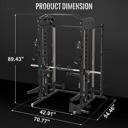 Smith Machine, All-In-One Power Rack Cage with Vertical Leg Press and Smith Bar, with 800 Lbs Capacity Weight Bench and 1500 Lbs Capacity Barbell Combo