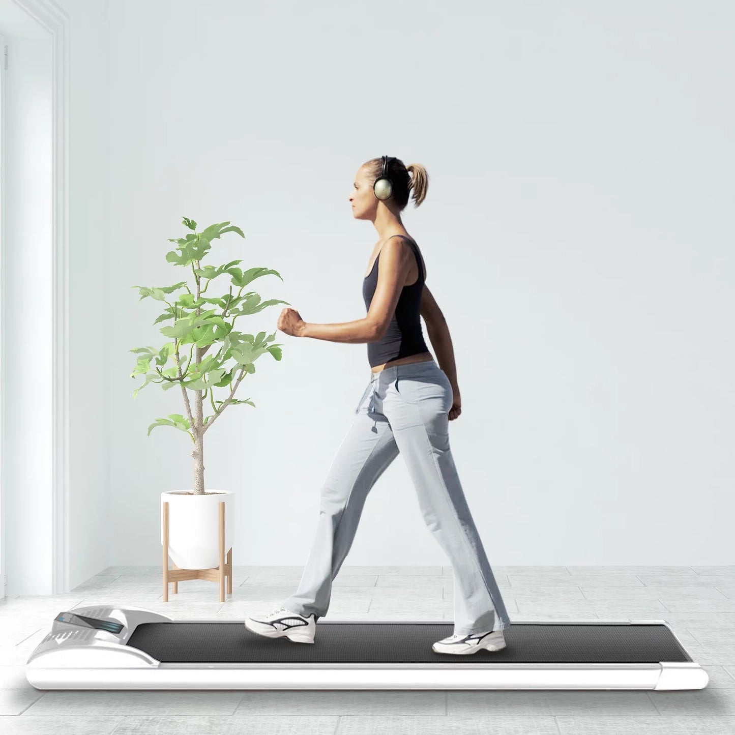 220Lbs under Desk Walking Pad, 42.5*19.7" Portable Electric Walking Treadmill with LED Display and Wheels for Home & Office