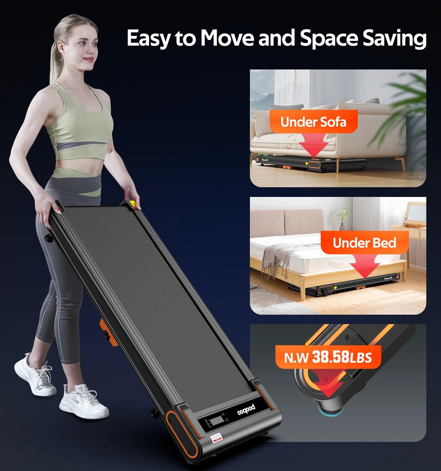 under Desk Electric Treadmill 2.5HP Walking Pad Incline Adjust Walking Jogging Machine with Remote Control & Led Screen Walking Pad for Office Home Use 265Lbs