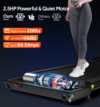 under Desk Electric Treadmill 2.5HP Walking Pad Incline Adjust Walking Jogging Machine with Remote Control & Led Screen Walking Pad for Office Home Use 265Lbs