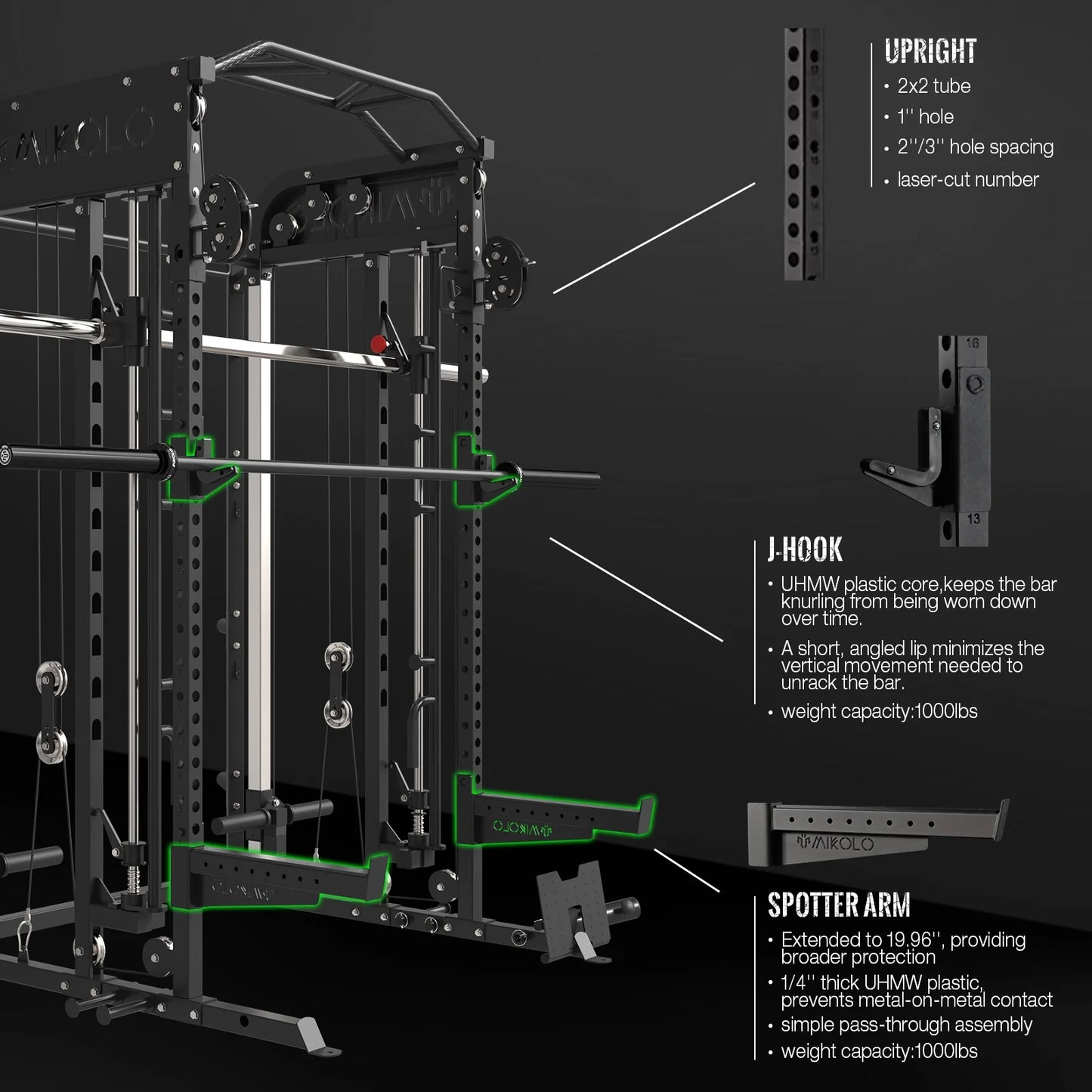 Smith Machine, All-In-One Power Rack Cage with Vertical Leg Press and Smith Bar, with 800 Lbs Capacity Weight Bench and 1500 Lbs Capacity Barbell Combo